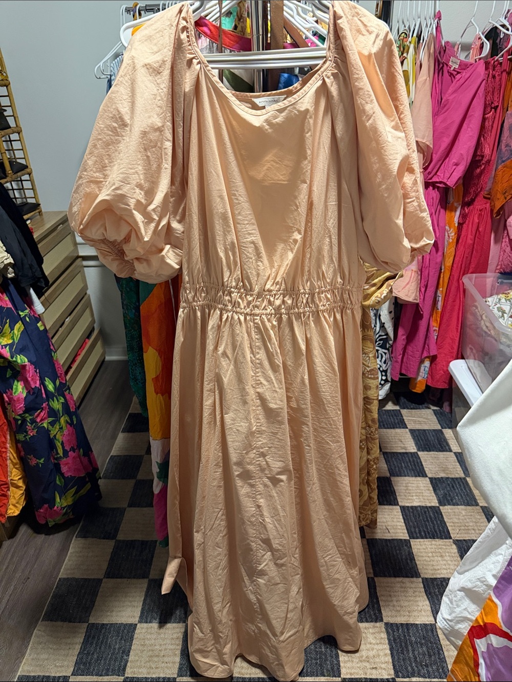 Banana Republic Peach Midi Dress with Puff Sleeves